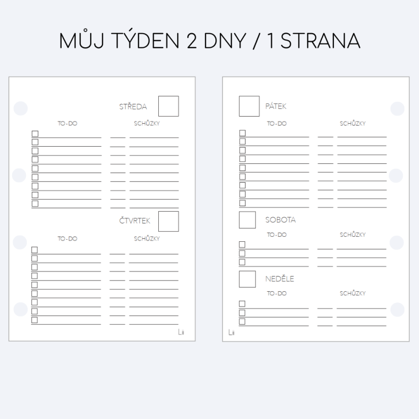 Náhradní listy - 2 dny / 1 strana - CZ - Množství: 15 týdnů